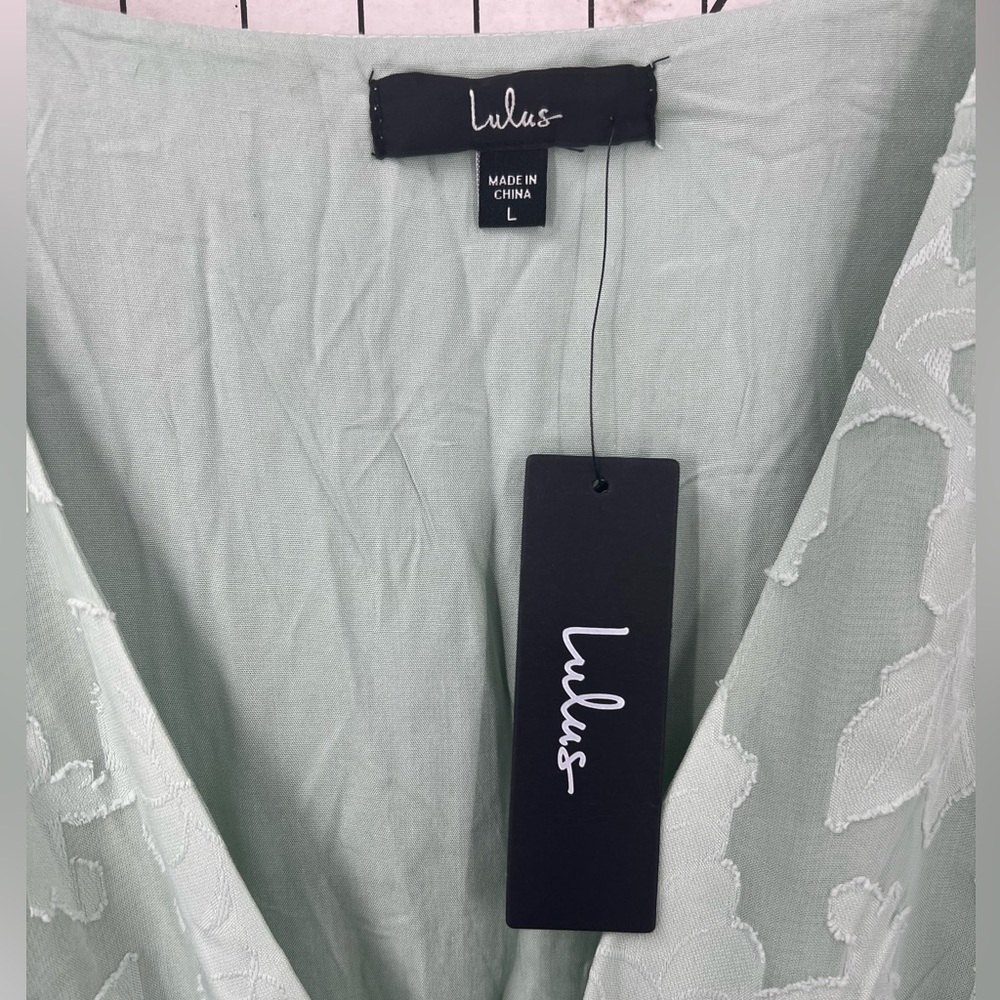 LULU’S Tomorrow and Always Light Sage Green Burnout Floral Mini Dress L - Picture 4 of 15